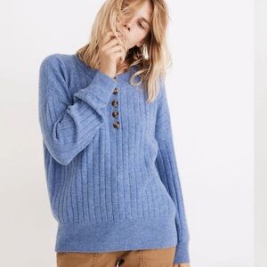 Madewell Bowden Henley Sweater in Coziest Yarn - Heather Sky color